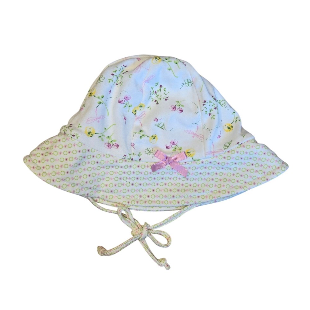 Kissy Kissy Baby Sun Hat Bonnet Girl Floral Pima Cotton White Medium 6-9Mo